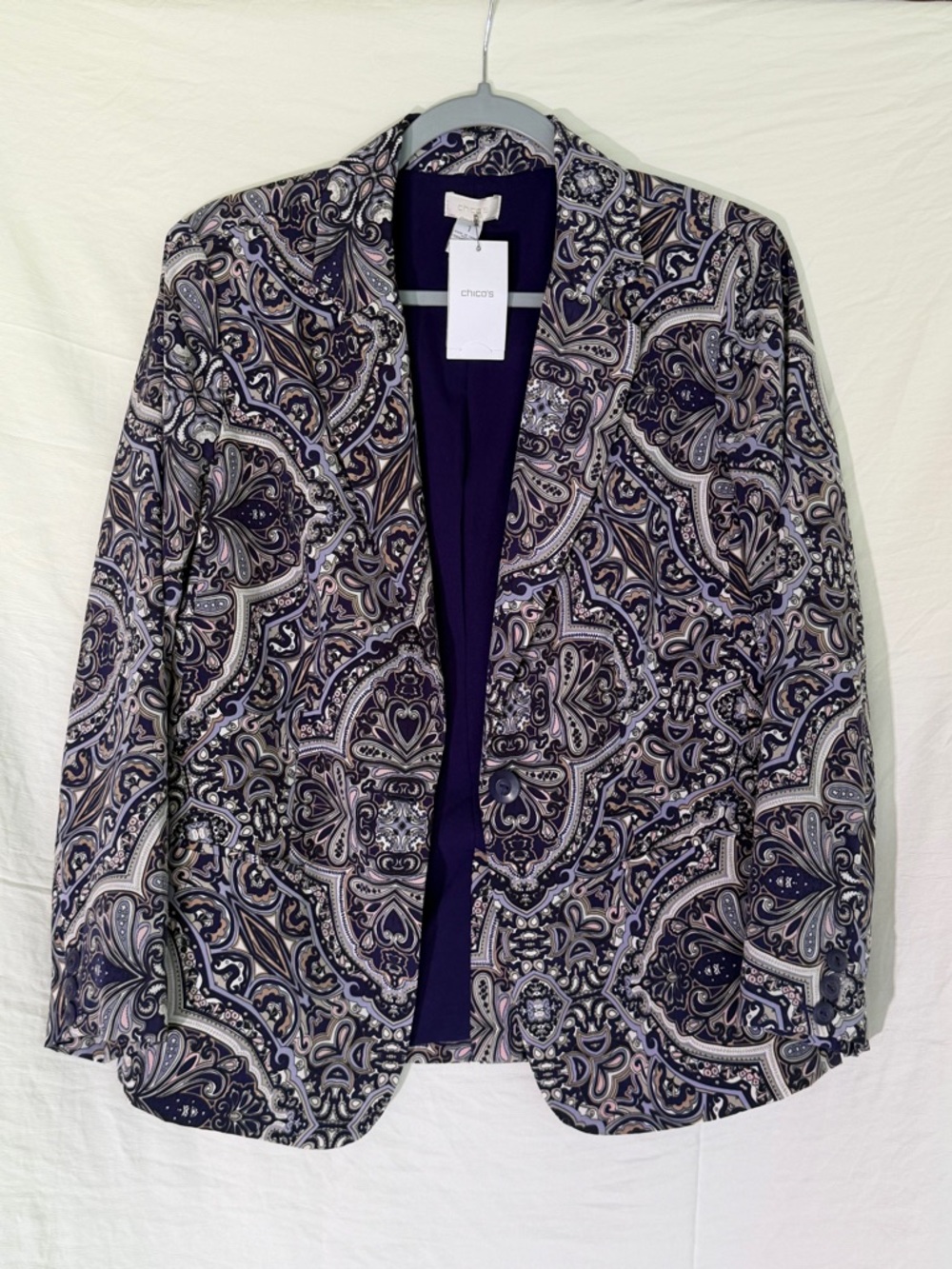 Chico's Paisley Purple & Cream Blazer Jacket